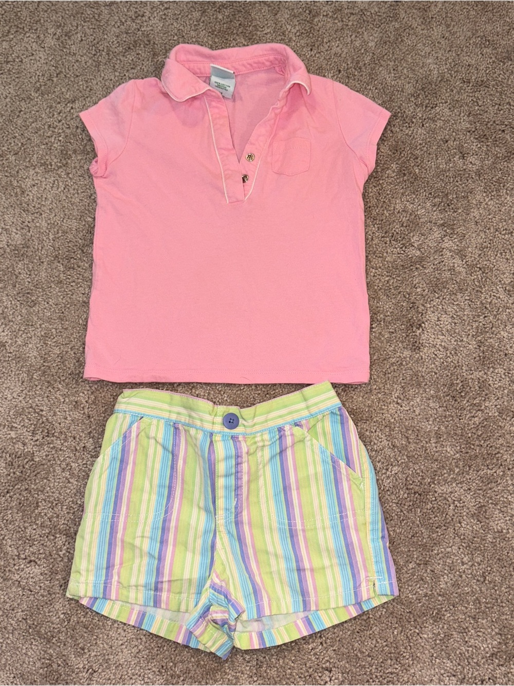 Circo Pink Polo Top with Pastel Striped Shorts 4T